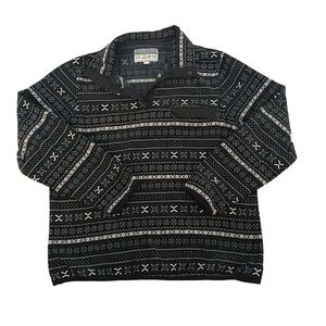 Jachs Fleece Sweatshirt Mens L Fair Isle Black Geometric Quarter Snap Winter